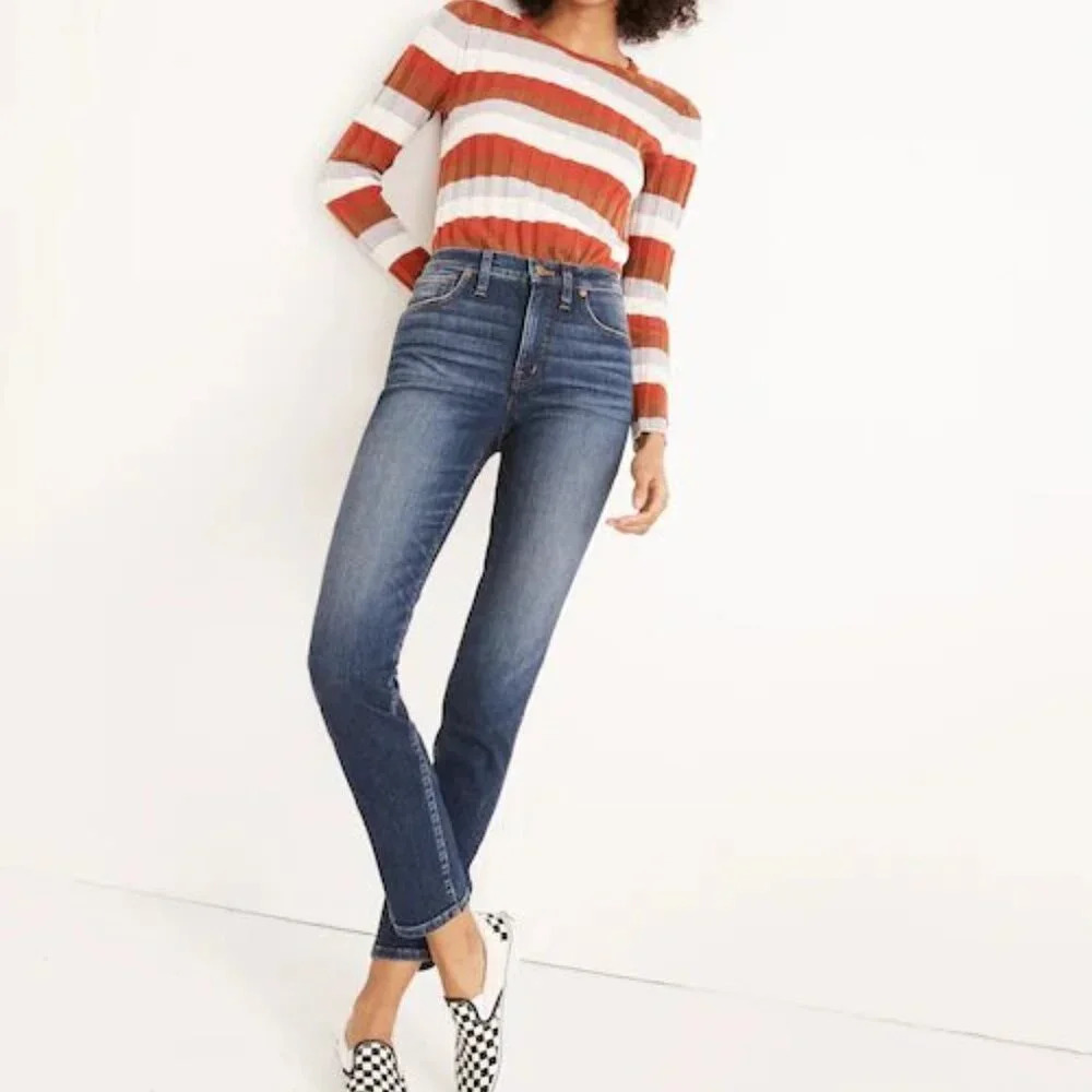 Madewell Women Jeans Sz 26 Dark Wash Slim Straight High Rise Denim Stretch